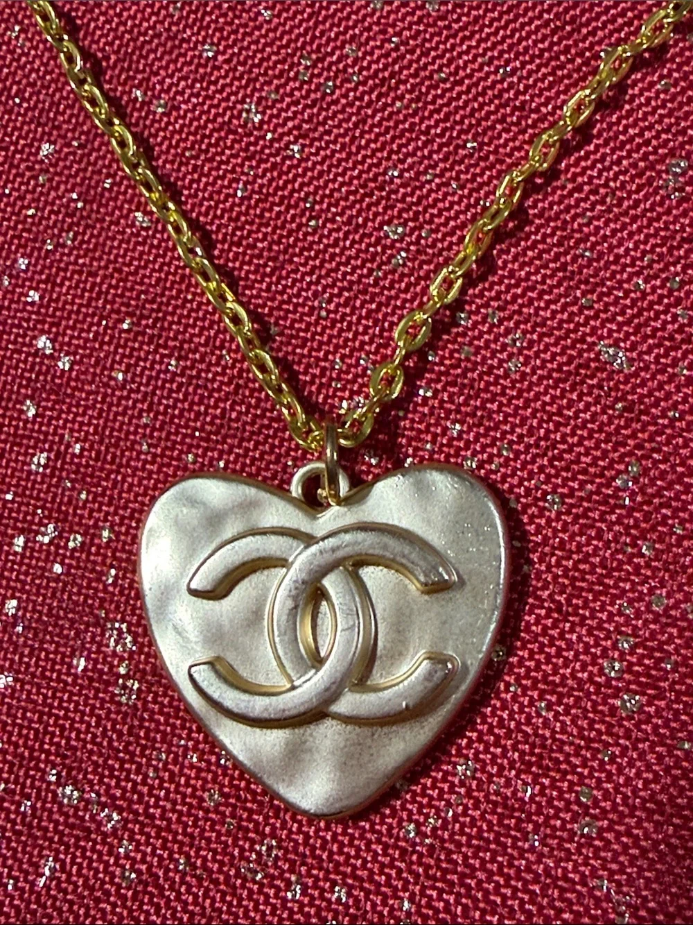 CHANEL Gold Heart Pendant Necklace with Interlocking CC